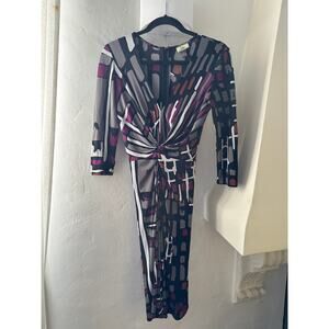 ISSA London Multicolor Printed Silk Draped Front Dress 6